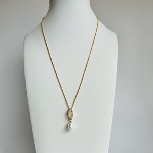 White Cultured Pearl and Pave Cubic Zirconia Pendant
Necklace